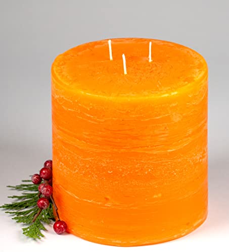 3 Docht Rustic-Kerze mit Struktur, Farbe: Mandarin-Orange - Höhe: 12 x 12 cm Ø. Eine schöne Rustik-Kerze für Ihr Zuhause. 3 Wick Pillar Candles. (4002) von Kerzen Junglas