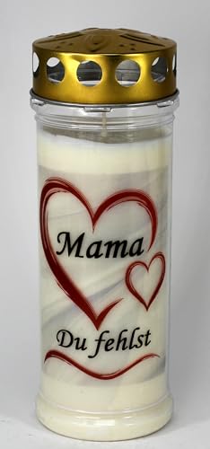 Kerzen Junglas - Grabkerze Mama mit 7 Tagen Brenndauer, (3952), schöne Grablichter mit Motiv, Grabkerzen mit Deckel, wetterfest, Trauerkerzen mit Spruch von Kerzen Junglas