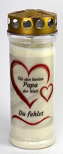 Kerzen Junglas - Grabkerze Papa mit 7 Tage Brenndauer, (3889), Grablichter mit Motiv, Grabkerzen mit Deckel, wetterfest, Trauerkerzen mit Spruch von Kerzen Junglas