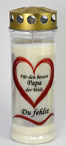 Kerzen Junglas - Grabkerze Papa mit 7 Tagen Brenndauer, (3899), schöne Grablichter mit Motiv, Grabkerzen mit Deckel, Grabschmuck wetterfest, Trauerkerzen mit Spruch, Friedhofskerzen von Kerzen Junglas