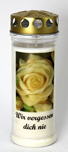 Kerzen Junglas - Grabkerze Rose mit 7 Tagen Brenndauer, (3771), schöne Grablichter mit Motiv, Grabschmuck wetterfest, Trauerkerzen, Friedhofskerzen von Kerzen Junglas