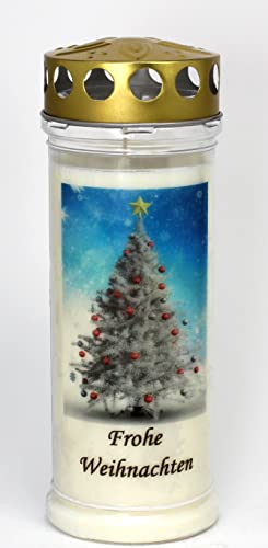 Kerzen Junglas - Grabkerze Weihnachten, 7 Tage Brenndauer (3836) Grablicht mit Motiv und Spruch, Wetterfester Grabschmuck von Kerzen Junglas