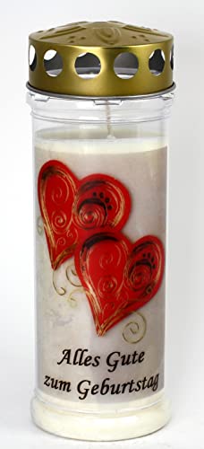Kerzen Junglas - Grabkerze Zum Geburtstag mit 7 Tagen Brenndauer, (3943), schöne Grablichter mit Motiv, Grabkerzen mit Deckel wetterfest, Trauerkerzen, FriedhofskerzenL8 von Kerzen Junglas