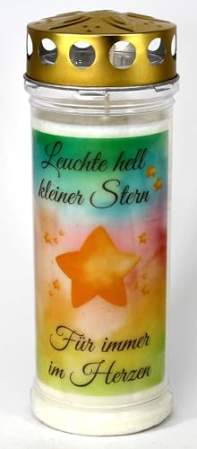 Kerzen Junglas - Grabkerze für Sternenkind, 7 Tage Brenndauer (3961) Grablicht mit Spruch und Motiv, Wetterfester Grabschmuck von Kerzen Junglas