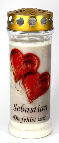 Kerzen Junglas - Grabkerze mit Namen, 7 Tagen Brenndauer, (6014), Persönliche Beschriftung mit Namen, personalisierte, wetterfestes Grablicht von Kerzen Junglas