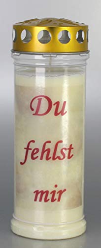 Grabkerze mit Spruch, (21x7,5 cm) Grablicht mit 7 Tage Brenndauer (3883), Wetterfestes Trauerlicht mit Deckel von Kerzen Junglas