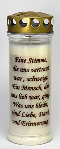 Kerzen Junglas Grabkerze mit Spruch, (21x7,5 cm) Grablicht mit 7 Tage Brenndauer (3898), Wetterfestes Trauerlicht mit Deckel, Hochwertige Trauerkerze, Edle Gedenkkerze aus Deutschland von Kerzen Junglas