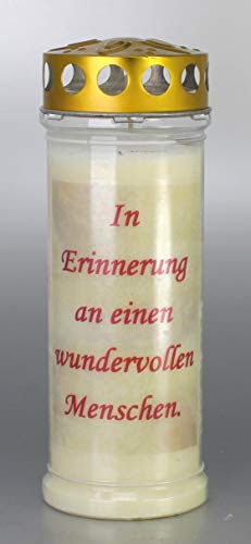 Kerzen Junglas Grabkerze mit Spruch, (21x7,5 cm) Grablicht mit 7 Tage Brenndauer (3893), Wetterfestes Trauerlicht mit Deckel, Hochwertige Trauerkerze, Edle Gedenkkerze aus Deutschland von Kerzen Junglas