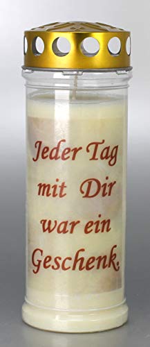 Grabkerze mit Spruch, (21x7,5 cm) Grablicht mit 7 Tage Brenndauer (3919), Wetterfestes Trauerlicht mit Deckel, Hochwertige Trauerkerze, Edle Gedenkkerze aus Deutschland von Kerzen Junglas