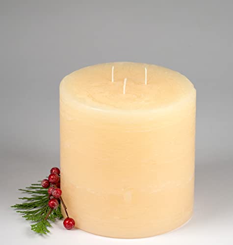 Rustic 3 Docht Kerze Champagner, Creme, 12 x 12 cm – Rustik Dreidochtkerze, Vintage Kerze mit Struktur, Mehrdochtkerze. Eine schöne Kerze für Ihr Zuhause. 3 Wick Pillar Candles.(4000) von Kerzen Junglas