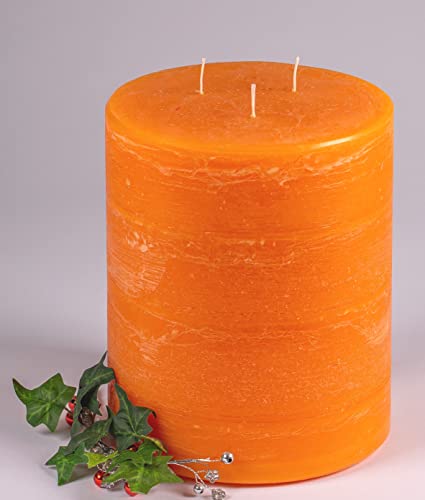 Rustic Kerzen, 3-Docht Landhaus Kerze modern, Orange 20x17 cm - 4024 - Indoor Rustik Kerze mit DREI Dochte, mit besonderer Leuchtkraft. 3 Wick Pillar Rustic Candles. (Mit Filzgleiter) von Kerzen Junglas