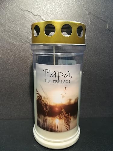 JEKA Gedenkkerze, Grabkerze Motiv: Papa - du fehlst, Brenndauer 4 Tage, 170x75mm, Wind- & Wetterfest, 100% Pflanzenöl, Golddeckel, Grablicht (4) von Kerzen & Licht JEKA