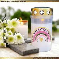 Grabkerze Mit Regenbogen | Personalisiert Für Kinder 26 Sternenkind Grabdeko Grabschmuck Kerze Friedhof Led Grablicht von KerzenDietrich