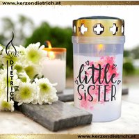 Grablicht Kleine Schwester | Personalisierbar Motiv 1 Little Sister Weiß Mit Deckel Grabkerze Friedhof von KerzenDietrich