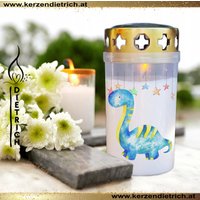 Grablicht Dino | Personalisierbar Dinosaurier 2 Grabkerze Für Sternenkinder Grabdeko Grabschmuck Kerze Friedhof von KerzenDietrich