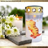 Grablicht Dino | Personalisierbar Dinosaurier 4 Grabkerze Für Sternenkinder Grabdeko Grabschmuck Kerze Friedhof von KerzenDietrich