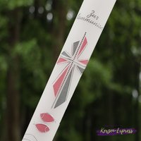 Kommunionkerze 2023 Modernes Kreuz/ Konfirmationskerze Für Mädchen 400/40 Rosa/Silber Inkl Name/Datum/Anlass von KerzenExpress