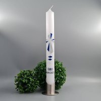 Kommunionkerze 2023 Modernes Kreuz Junge Mädchen 400/40 Blau/Silber Inkl Name/Datum/Anlass von KerzenExpress