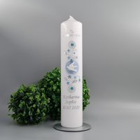 Kommunionkerze Amelie Für Mädchen/Jungen Perlmutt Hellblau/ Silber von KerzenExpress