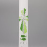 Kommunionkerze Modernes Kreuz/ Konfirmationskerze Für Mädchen/Junge 400/40 Grün Glitzer Inkl Name/Datum/Anlass von KerzenExpress