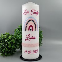 Taufkerze Lara Regenbogen Mit Herz Und Spitze von KerzenExpress