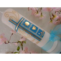 Moderne Taufkerze Mit Kreuz & Symbolen - Handgefertigte Unikatkerze Moderne Taufkerze Mit Kreuz & Symbolen - Handgefertigte Unikatkerze von KerzenOase