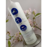Taufkerze Christliche Symbole Taube Kreuz Fisch 250/70 Mm Original Design Tkr2638 von KerzenOase