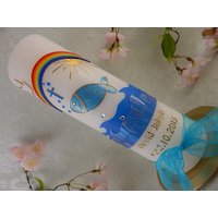 Taufkerze Fisch Blau Glitzer Regenbogen Taube von KerzenOase