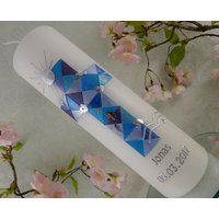 Taufkerze Junge Kreuz Mosaik Blau Silber 250/70 Mm Original Design Tkr186 von KerzenOase