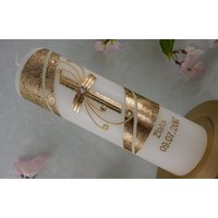 Taufkerze Kreuz Gold 250/70 Mm Original Design Tkr68 von KerzenOase