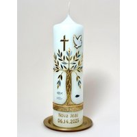 Moderne Taufkerze Lebensbaum Baum Des Lebens Jungen Mädchen Handarbeit Wachsverziert 25x7 cm Name Datum Taufspruch Original Design Tkr833 von KerzenOase