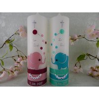 Taufkerzen Zwillinge Elefant Altrosa Für Mädchen Mint Junge Set 2 Stück Inkl. Beschriftung 25x7 cm Original Design Tkr445 Taufkerzen Zwillinge Elefant Altrosa Für Mädchen Mint Junge Set 2 Stück Inkl. Beschriftung 25x7 cm Original Design Tkr445 von KerzenOase