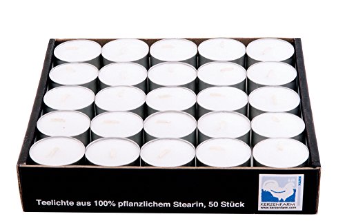 50 Teelichter aus 100% Stearin, im Alubecher, weiß, Brenndauer 5 Std. von Kerzenfarm Hahn