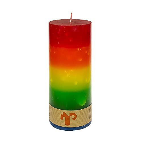 Kerzenfarm Hahn Comet-Kerze in Regenbogen-Farben, durchgefärbte Stumpen-Kerze mit Blüteneffekt, Handarbeit, Brenndauer von ca. 90 Stunden, 190 mm x Ø 80 mm von Kerzenfarm Hahn