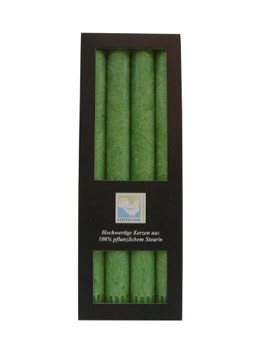 Stearin Stabkerzen, 250 x 22 mm, Grün, 4er-Pack, Bio - Kerzen / Stearin - Leuchterkerzen von Kerzenfarm Hahn