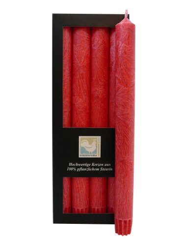 Stearin Stabkerzen, 250 x 22 mm, Rot, 4er-Pack, Bio - Kerzen / Stearin - Leuchterkerzen von Kerzenfarm Hahn