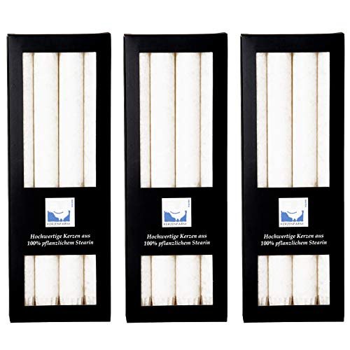 Stearin Stabkerzen, Weiss, 25 cm x 2,2 cm, 12er Set, Leuchterkerzen/Bio - Kerzen weiß von Kerzenfarm Hahn