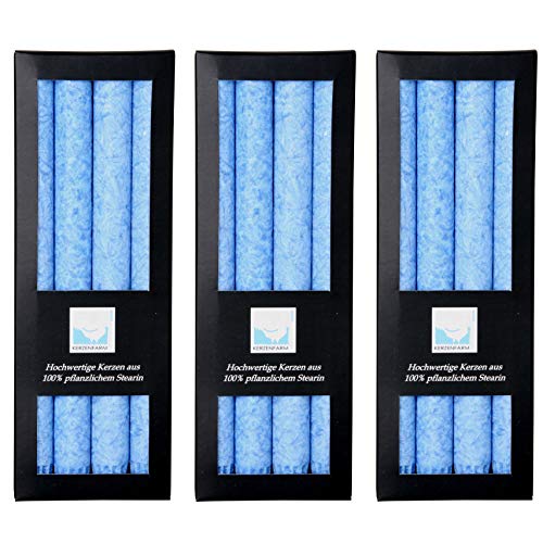 Stearin Stabkerzen, blau, 25 cm x 2,2 cm, 12er Set, Leuchterkerzen/Bio - Kerzen hellblau von Kerzenfarm Hahn