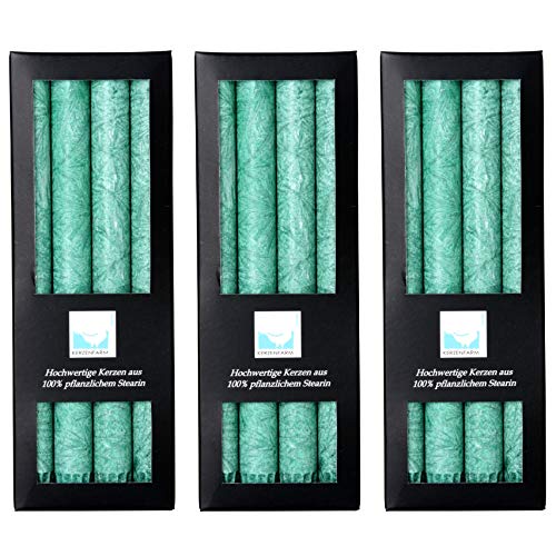 Stearin Stabkerzen, dunkelgrün, 25 cm x 2,2 cm, 12er Set, Leuchterkerzen/Bio - Kerzen von Kerzenfarm Hahn