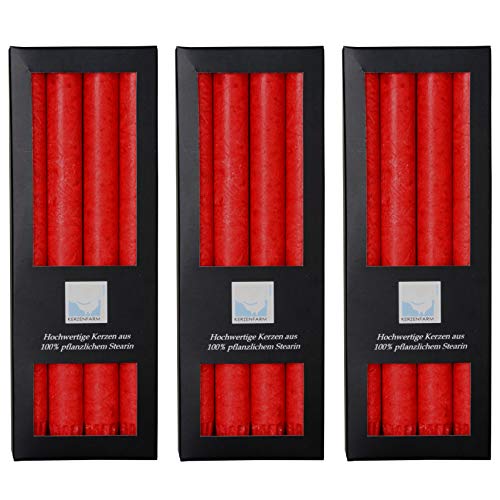 Stearin Stabkerzen, rot, 25 cm x 2,2 cm, 12er Set, Leuchterkerzen/Bio - Kerzen von Kerzenfarm Hahn