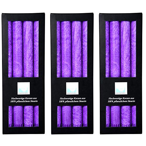 Stearin Stabkerzen, violett, 25 cm x 2,2 cm, 12er Set, Leuchterkerzen/Bio - Kerzen lila von Kerzenfarm Hahn