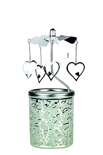 Kerzenfarm "Herzen-Rotary Karussell für Teelichter, Metall und Glas, Silber, 16,5 cm hoch von Kerzenfarm