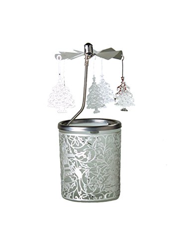 Kerzenfarm "Weihnachtsbaum Rotary Karussell für Teelichter, Metall und Glas, Silber, 16,5 cm hoch von Kerzenfarm