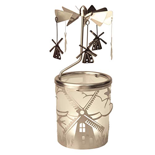 Kerzenfarm Windmühle Drehkarussell für Teelichter, Metall und Glas, 16,5 cm hoch, silber, 6 x 6 x 16,5 cm von Kerzenfarm
