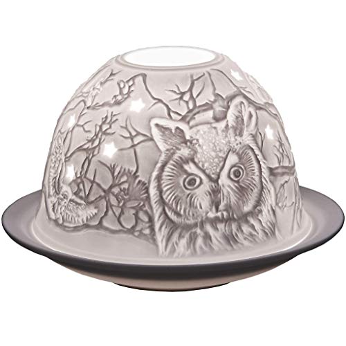 plaristo Eule Teelichthalter mit 6,5 cm hoch Porzellan Dome Light, weiß von Kerzenfarm
