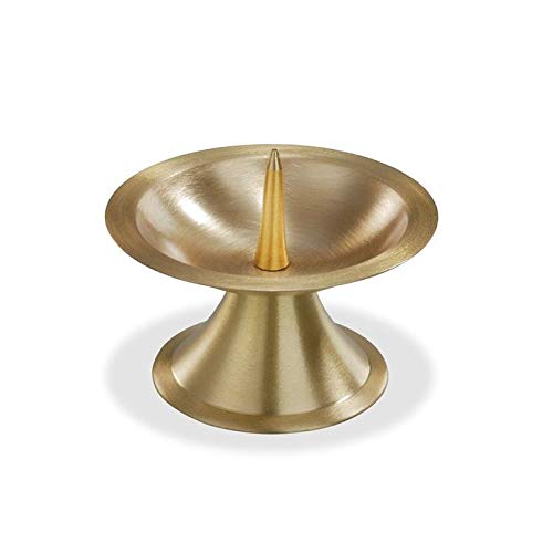 Kerzenhalter (045.1GP) Metalleuchter gebürstet mit Dorn, Gold, 90mm für Taufkerzen, Kommunionskerzen, Konfirmationskerzen, Hochzeitskerzen von Kerzenhalter