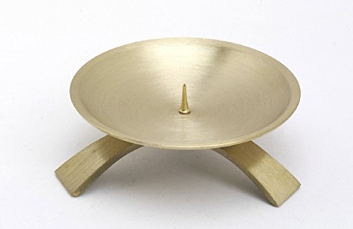 Kerzenleuchter Dreifuß Gold gebürstet kleinem Dorn Ø 9,5 cm, ideal für Taufkerzen, Kommunionkerzen, Konfirmationskerzen, Hochzeitskerzen, Trauerkerzen von Metzger