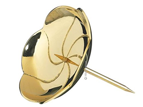 Kerzenstecker, Kranzteller Lotos Blume Gold Messing Poliert 8 cm, mit abschraubbaren Dorn von Kerzenhalter