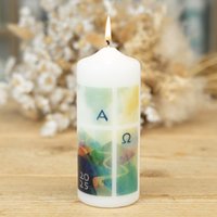 Osterkerze Alpha Und Omega - Landschaft Kreuz Inkl. Grußkarte + Geschenkbox Kostenloser Versand in 2-4 Werktagen von Kerzenonkel
