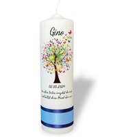 Taufkerze Farbenspiel Des Lebens - Grüner Baum Und Bunte Schmetterlinge von Kerzenparadies
